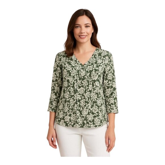 Fun2Fun Tops - Fun2Fun Pleated Detail Blouse~Size Small~Green White Floral Top~Stitch Fix L7 08